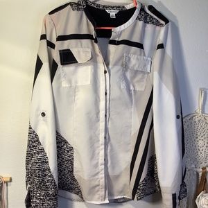 Calvin Klein Mandarin Collar Blouse Multi Color Size S